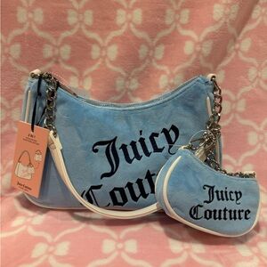 Juicy Couture Baby Blue Suede Shoulder Bag Duo with Cream Trim